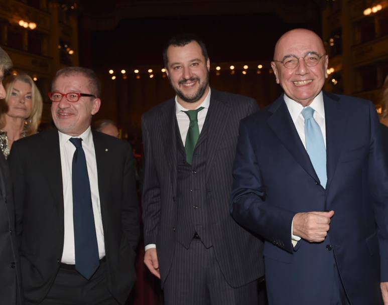L&#39;a.d. del Milan Adriano Galliani insieme al governatore Maroni e al segretario della Lega Nord Matteo Salvini. Bozzani
